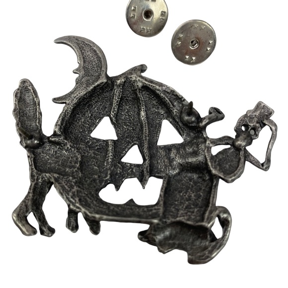 Halloween Pin Pumpkin Cat Moon Skeleton Rat Trick or Treat Moon Pewter Color - Picture 3 of 6